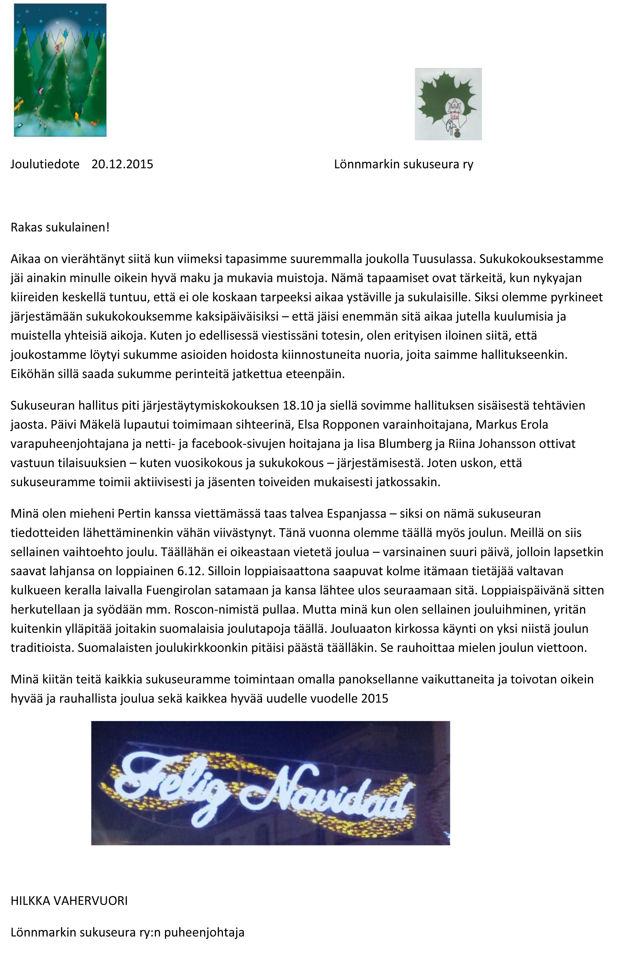 Joulutiedote 2015